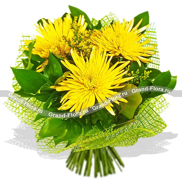 Летний ветер - букет из хризантем и декоративной зелени